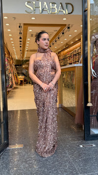 Luxury Drape Saree with Handwork Corset Blouse – Cutdana, Mirror & Sequin Embroidery