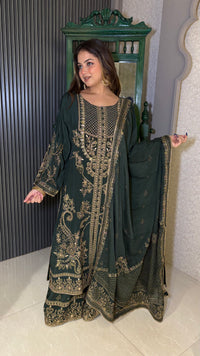 Crepe Suit with Digital Print, Zari Outline & Gotta Pasting