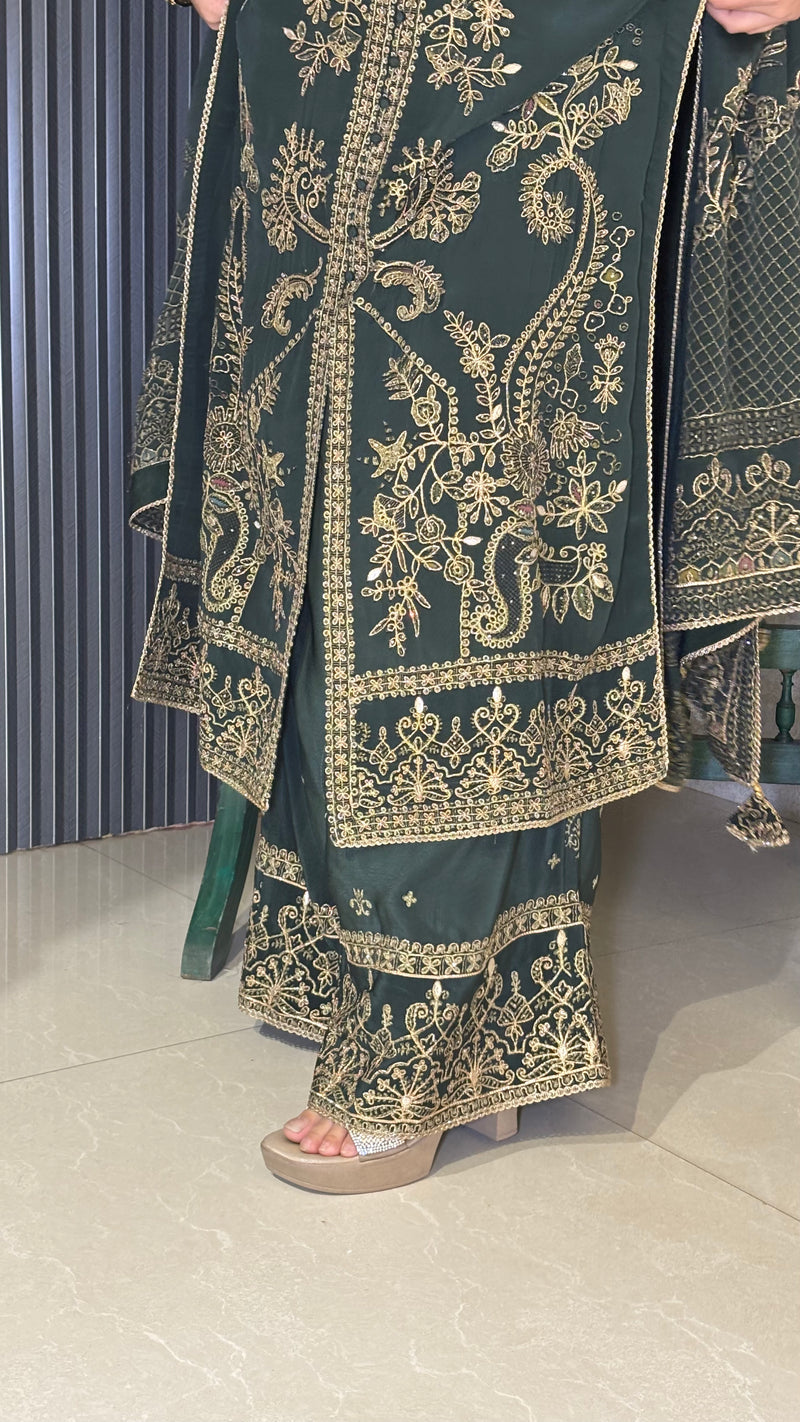 Crepe Suit with Digital Print, Zari Outline & Gotta Pasting