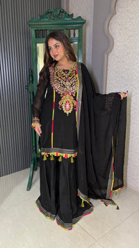 Multicolor Embroidery Kurta Set in Soft Maslin Fabric
