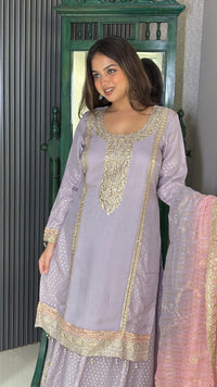 Shimmer Organza Suit with Zari & Sequin Work | Banarasi Bottom