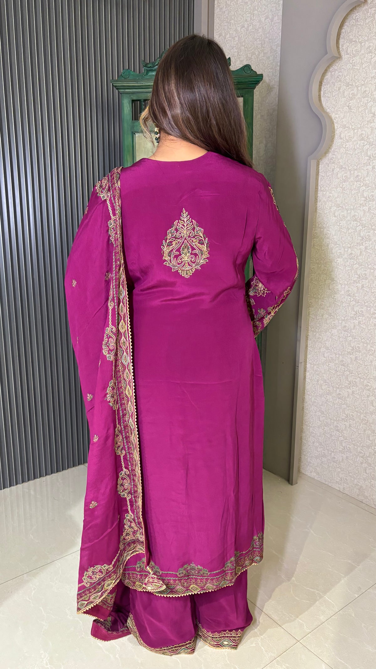 Digital Print Suit with Zari Outline & Gotta Pasting