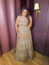 Handwork Lehenga Set with Peplum Blouse, Pearl, Sequin & Cutdana Detailing with Choker Dupatta