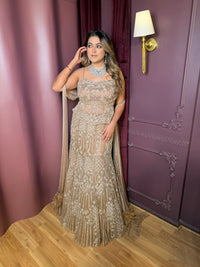 Handwork Lehenga Set with Peplum Blouse, Pearl, Sequin & Cutdana Detailing with Choker Dupatta
