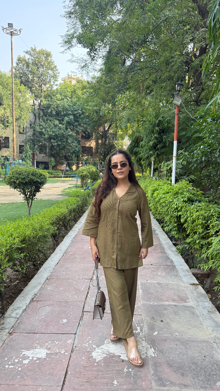 Hand Embroidered Linen Co-Ord Set for Women