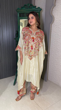 Kashmiri Embroidery Kaftan Coord Set in Shimmer Organza