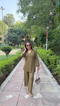 Hand Embroidered Linen Co-Ord Set for Women
