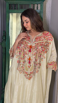 Kashmiri Embroidery Kaftan Coord Set in Shimmer Organza