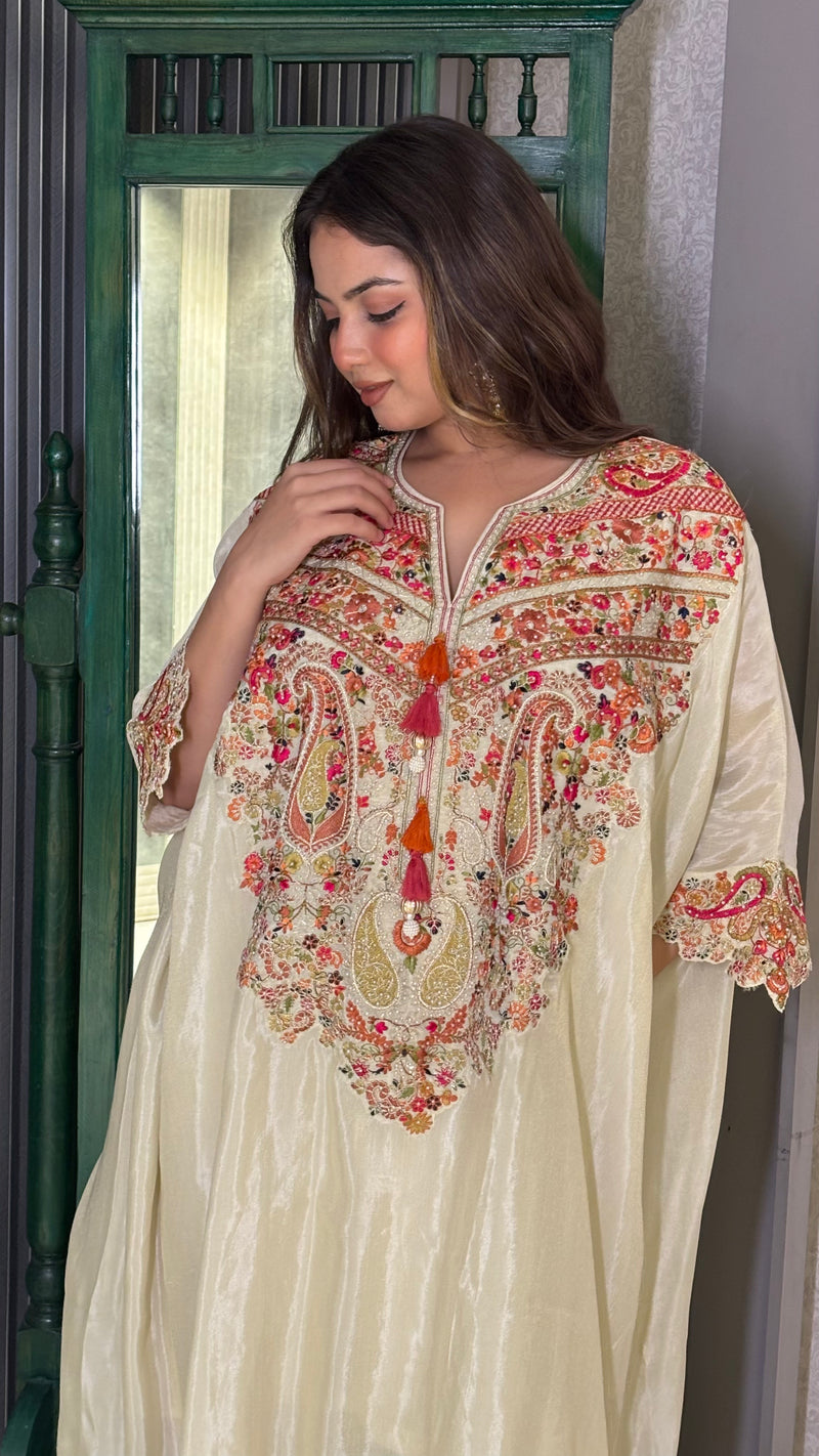 Kashmiri Embroidery Kaftan Coord Set in Shimmer Organza