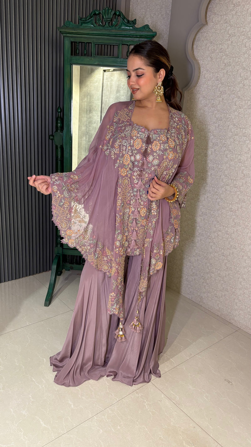 Thread Embroidered Indowestern with Pearl & Zarkan Multi-Color Detailing