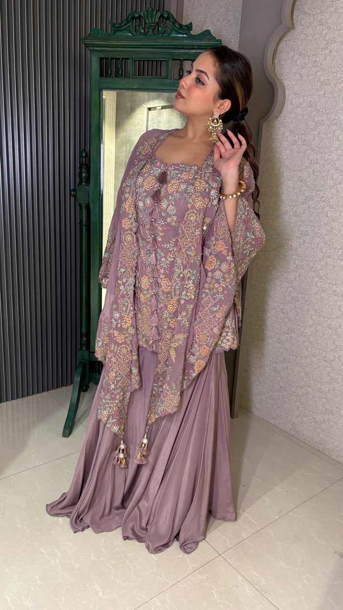 Thread Embroidered Indowestern with Pearl & Zarkan Multi-Color Detailing