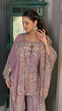 Thread Embroidered Indowestern with Pearl & Zarkan Multi-Color Detailing