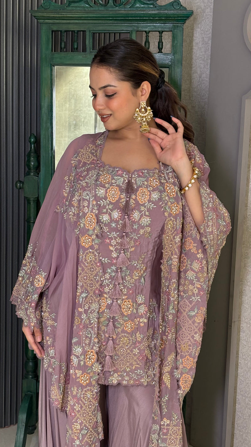 Thread Embroidered Indowestern with Pearl & Zarkan Multi-Color Detailing