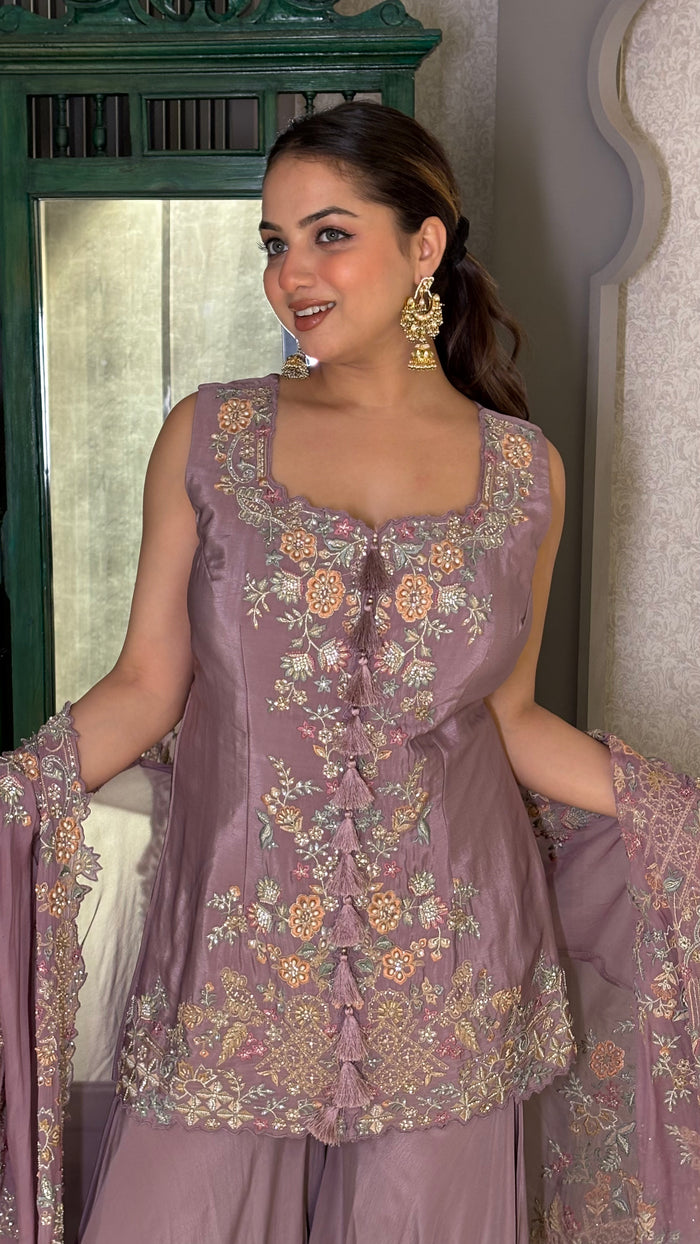 Thread Embroidered Indowestern with Pearl & Zarkan Multi-Color Detailing