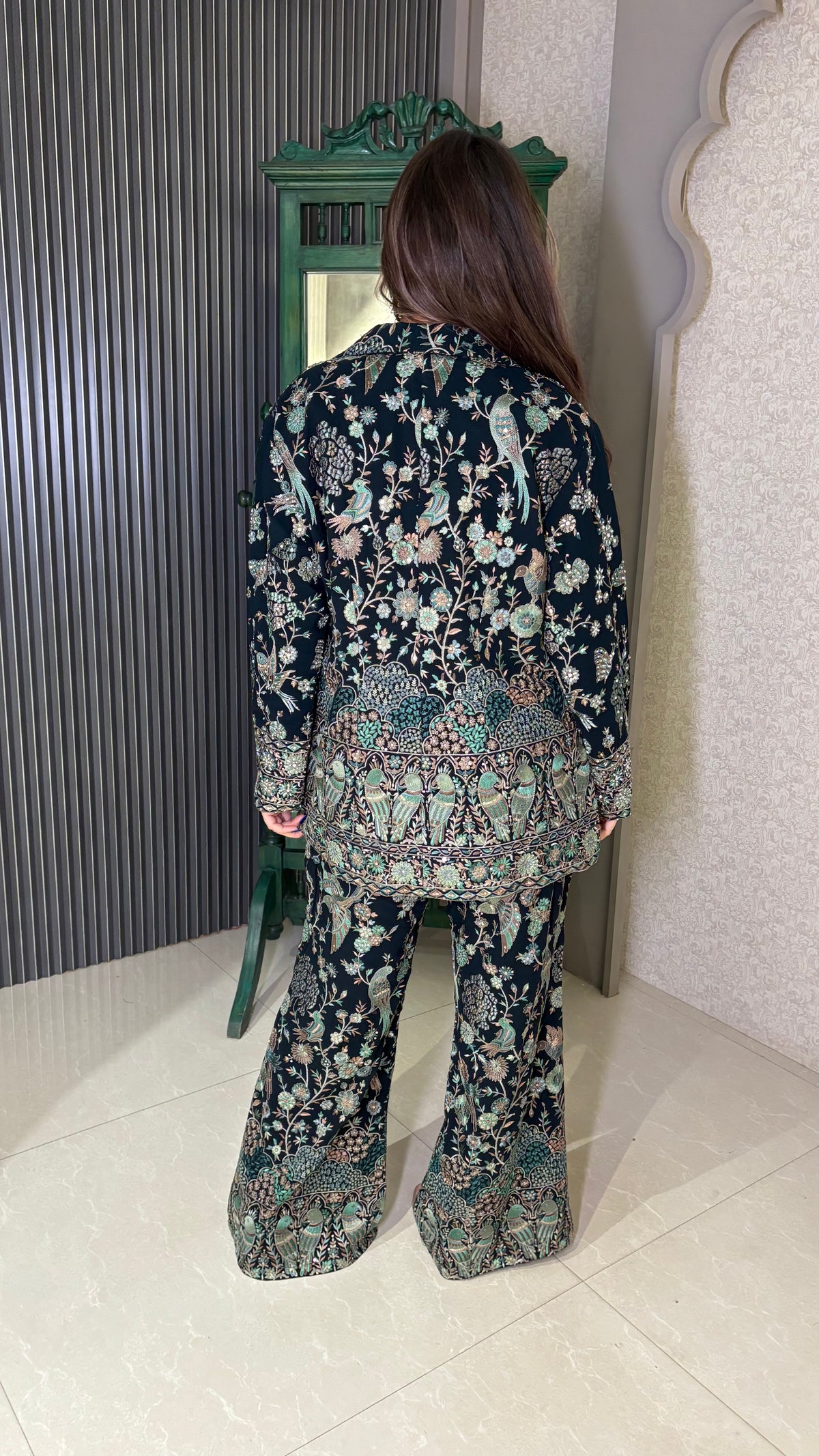 Thread Embroidered Indo-Western Set | Upto Size 44