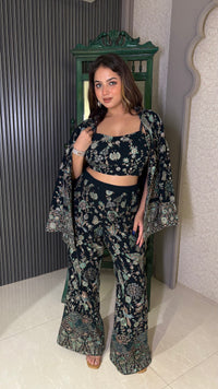Thread Embroidered Indo-Western Set | Upto Size 44