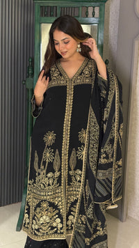 Crepe Digital Print Suit with Zari Outline & Gotta
