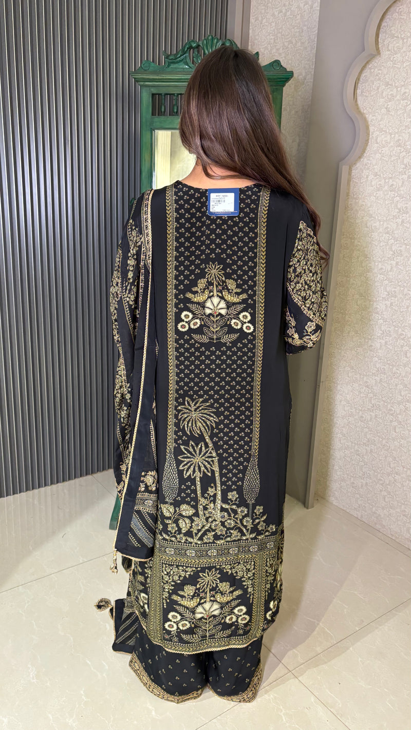 Crepe Digital Print Suit with Zari Outline & Gotta