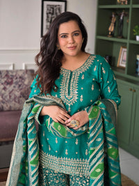 Silk shirt with dori work  Mirror Detailing banarsi duppatta neem zari work on bottoms