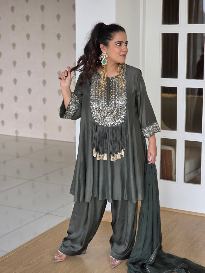 Maheshwari silk fabric with mirror work detailing