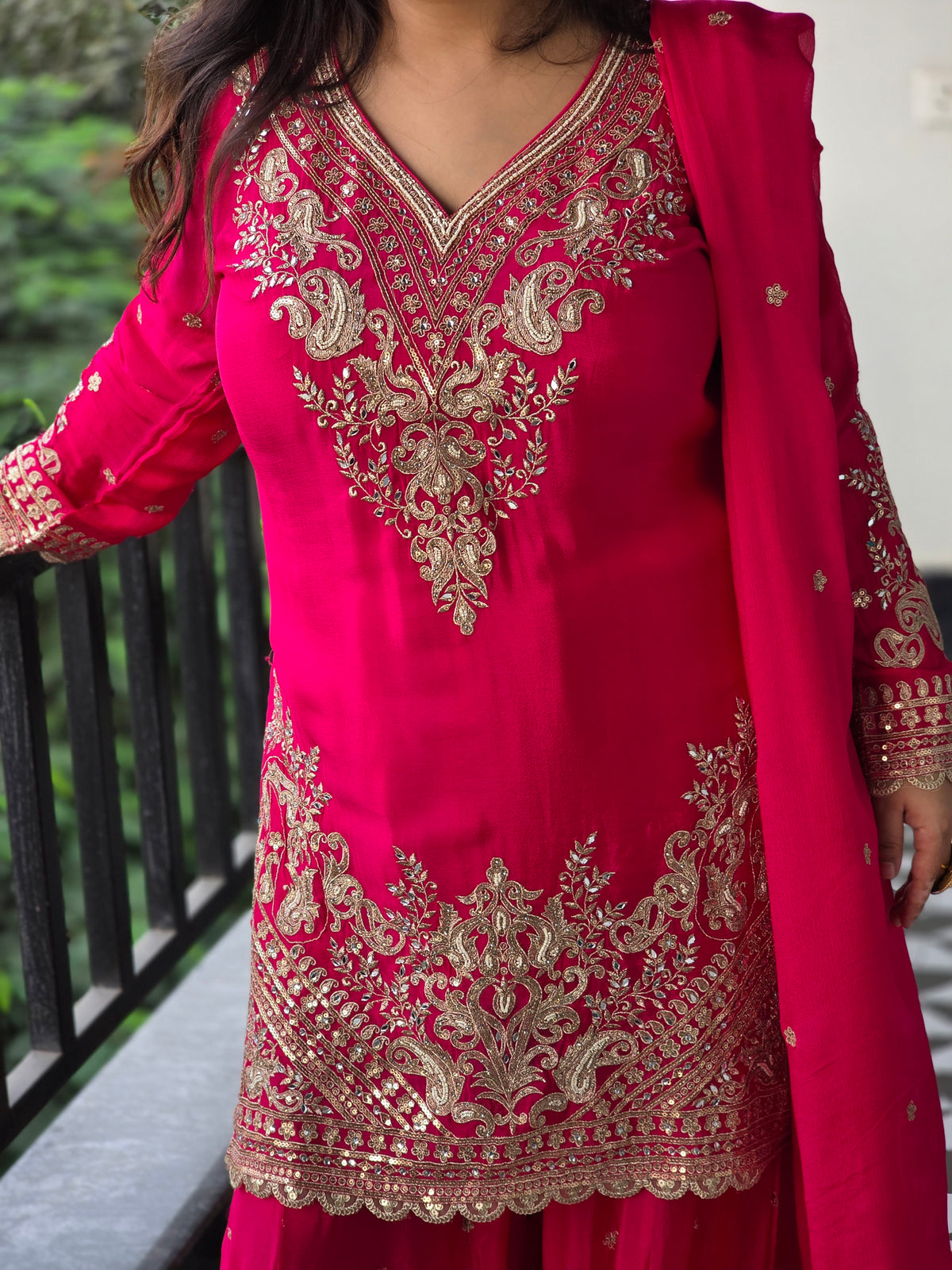 Thread Embroidery Outfit with dori work and hand highlighting