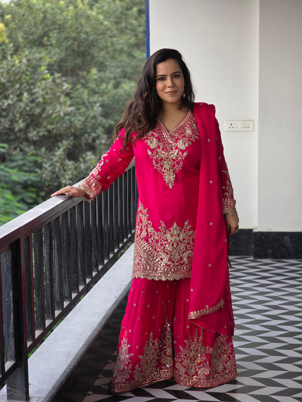 Thread Embroidery Outfit with dori work and hand highlighting