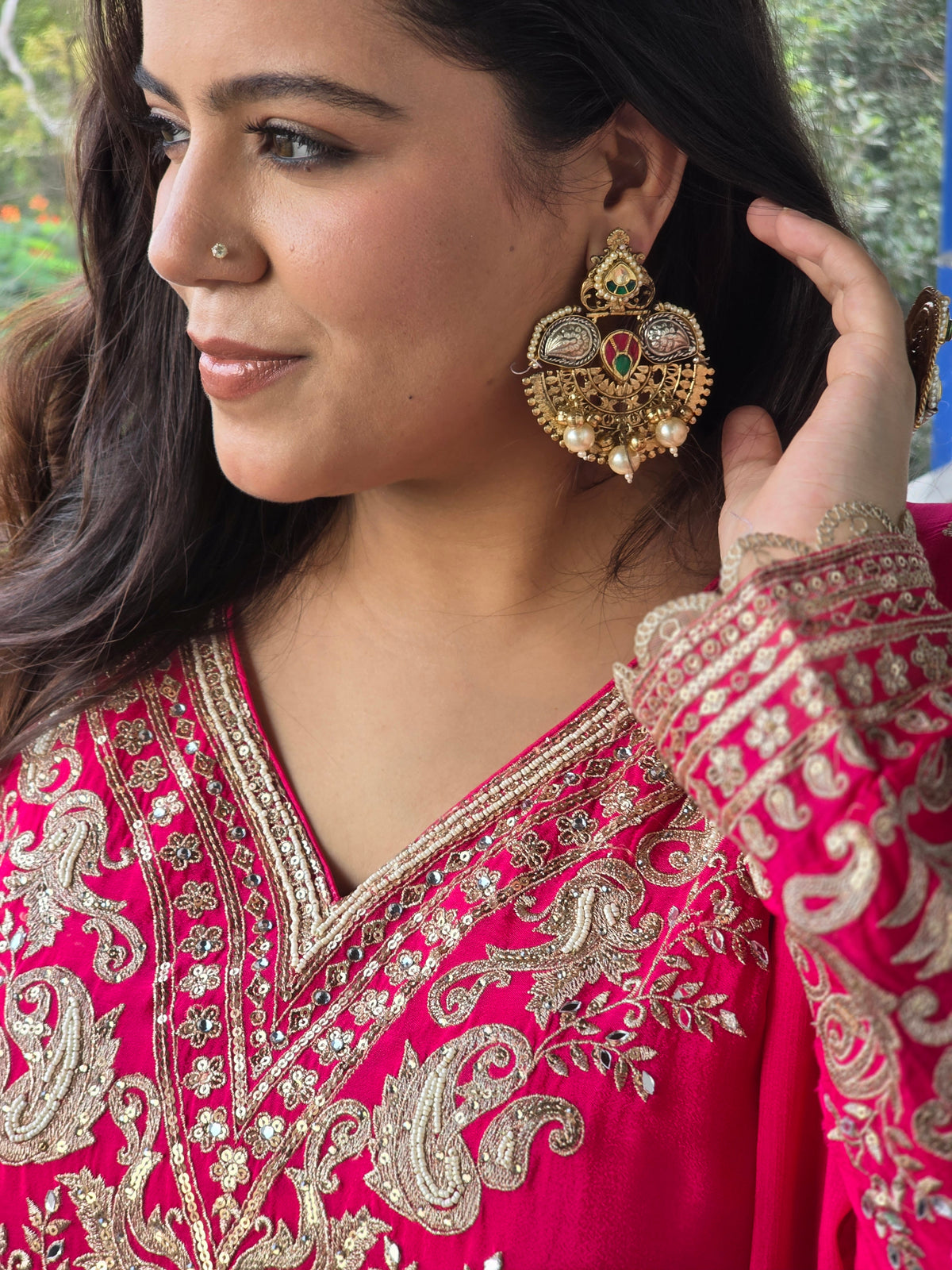 Thread Embroidery Outfit with dori work and hand highlighting