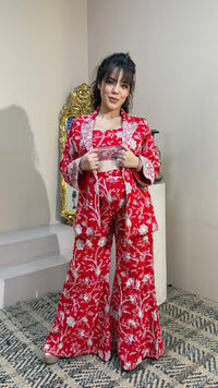 Indo-Western Coat Set with White Embroidery – Elegant Fusion Wear