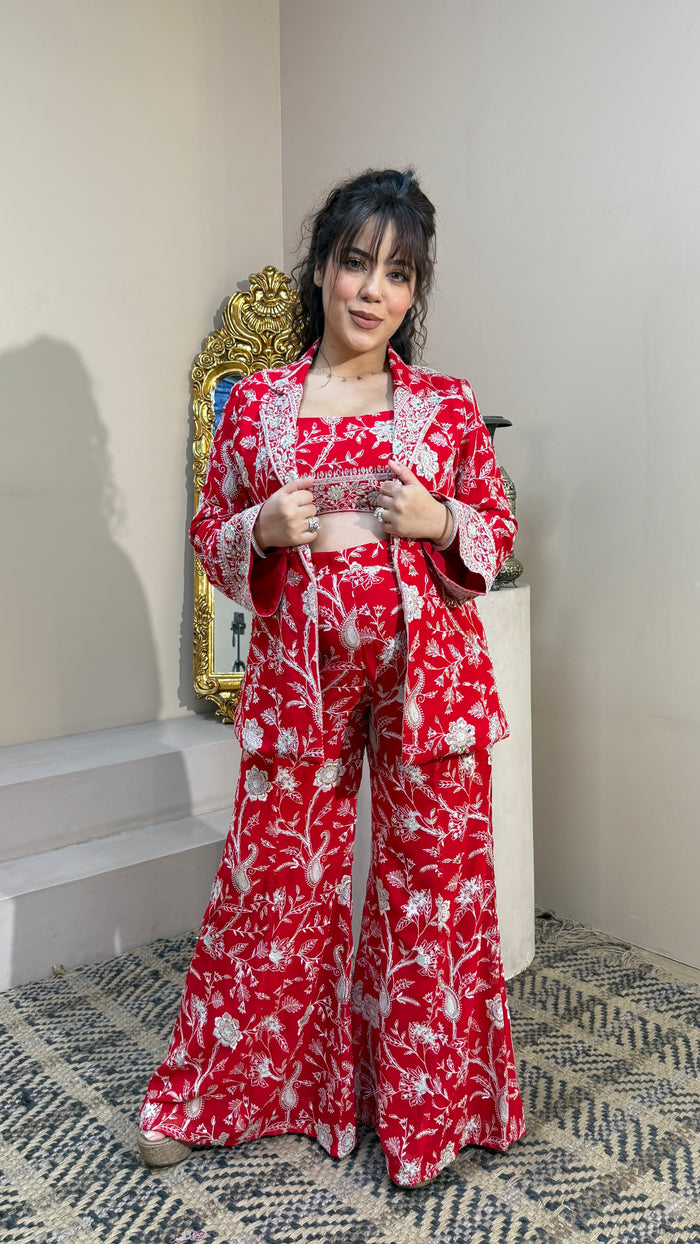 Indo-Western Coat Set with White Embroidery – Elegant Fusion Wear