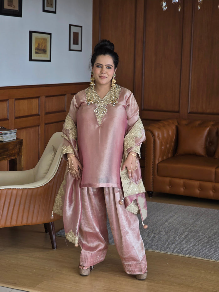 Shimmer Silk fabric Dori work with pearl detaling Farshi salwar