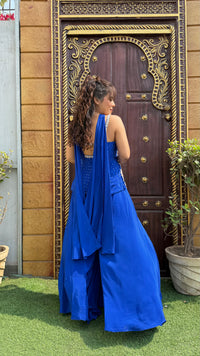 Elegant Indo-Western Crepe Ensemble with Handwork Blouse – Timeless Fusion Fashion