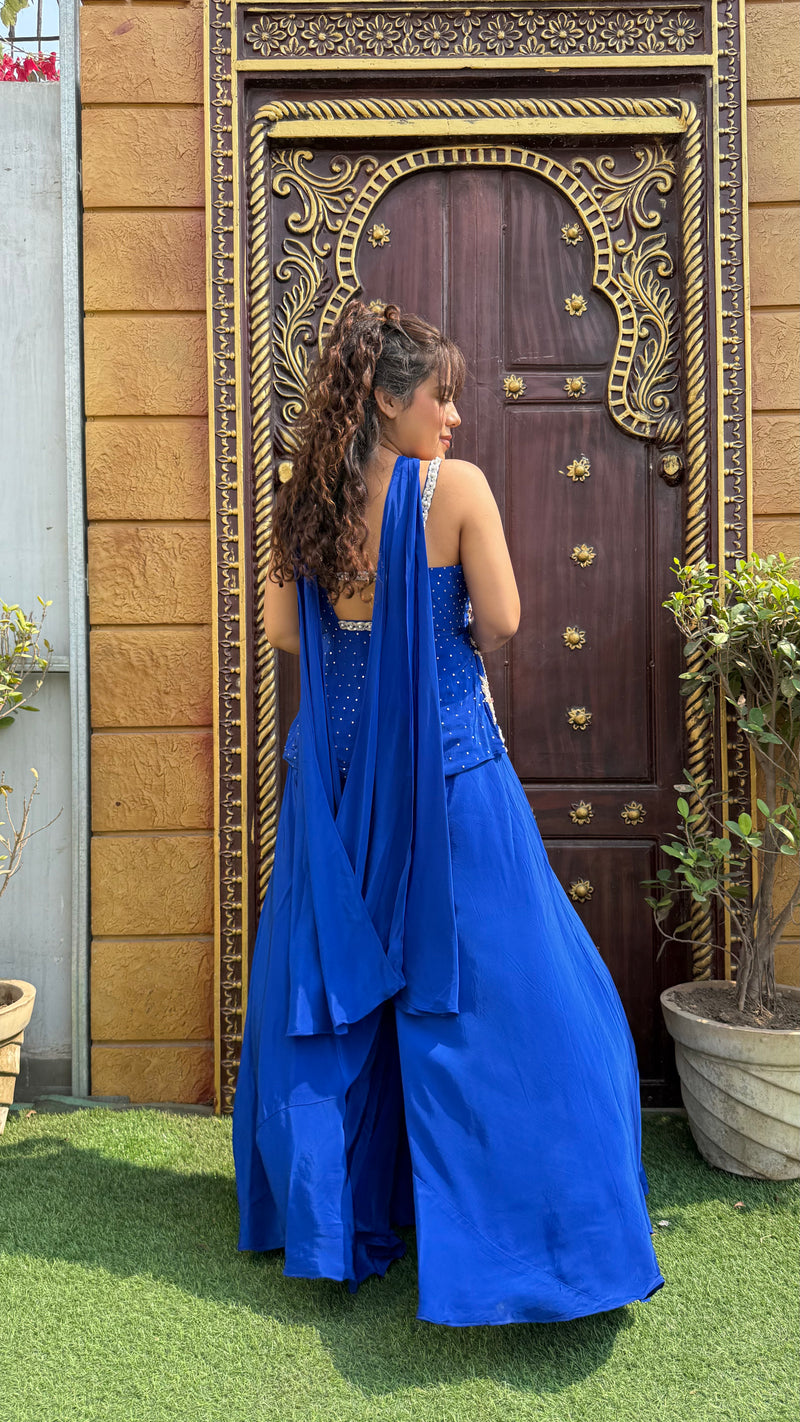 Elegant Indo-Western Crepe Ensemble with Handwork Blouse – Timeless Fusion Fashion