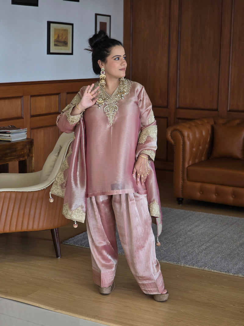 Shimmer Silk fabric Dori work with pearl detaling Farshi salwar