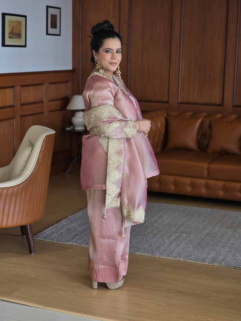 Shimmer Silk fabric Dori work with pearl detaling Farshi salwar