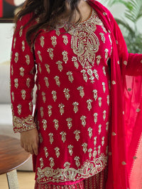 Georgette handwork Outfit with Mirror Detailing and zari work bottom