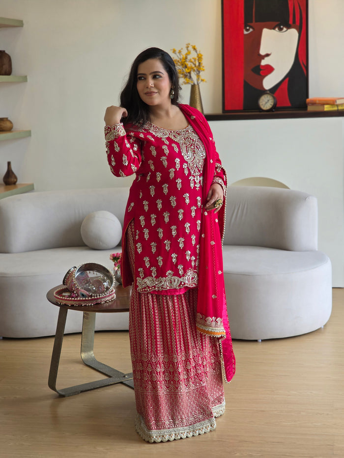 Georgette handwork Outfit with Mirror Detailing and zari work bottom