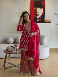 Georgette handwork Outfit with Mirror Detailing and zari work bottom