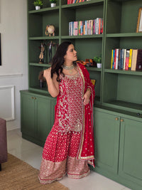 Georgette hand Embroidery Outfit with Mirror Detailing dabka work banarsi bottom