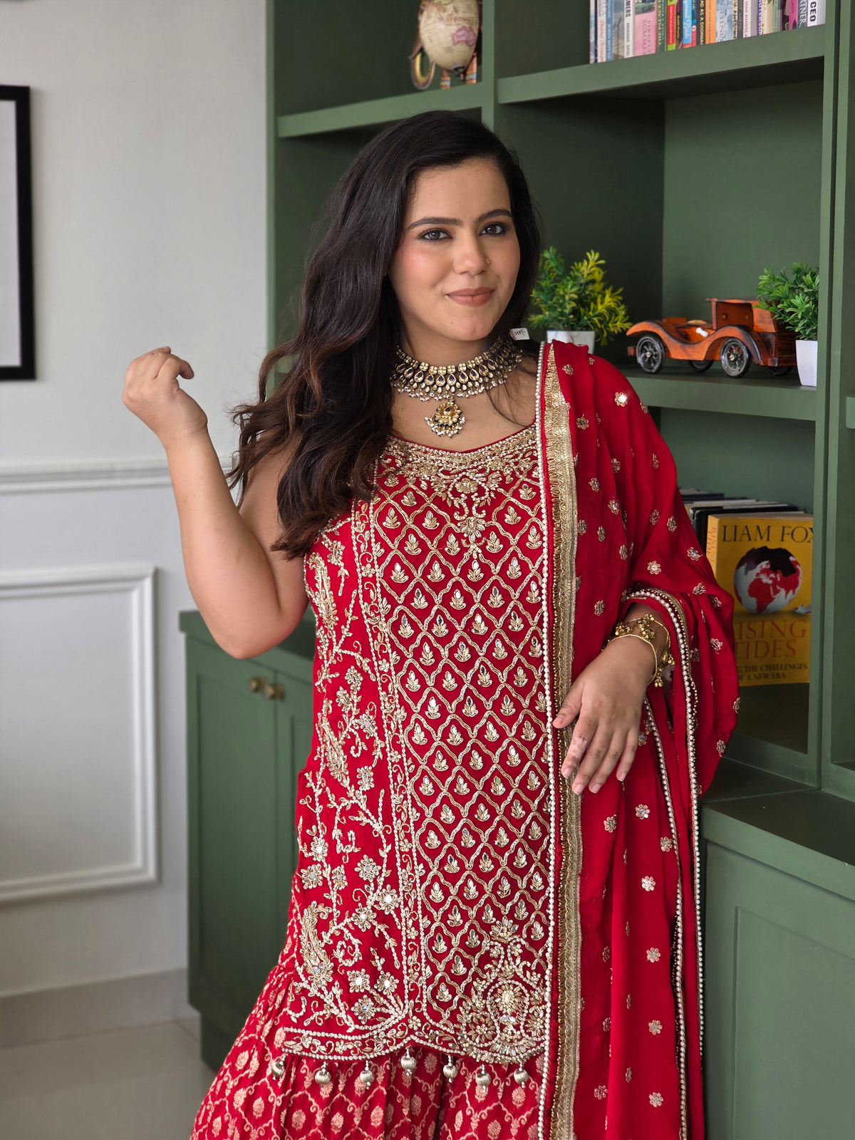 Georgette hand Embroidery Outfit with Mirror Detailing dabka work banarsi bottom