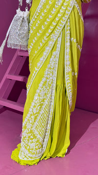 Handwork Blouse with Draped Palla Saree – Effortless Elegance & Grace