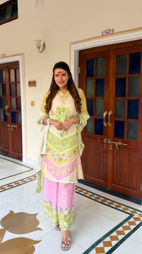 Cotton Shimmer Digital Print Suit with Handwork Detailing