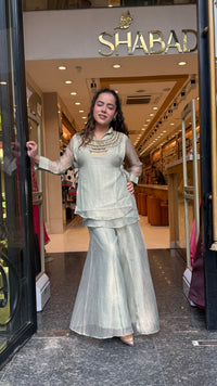 Shimmer Tissue Co-Ord Set with Metal Beads & Sequin Work