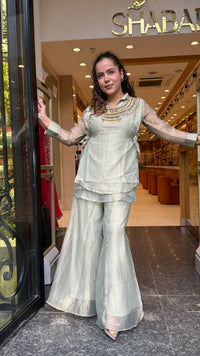 Shimmer Tissue Co-Ord Set with Metal Beads & Sequin Work