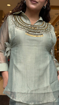 Shimmer Tissue Co-Ord Set with Metal Beads & Sequin Work