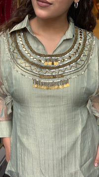 Shimmer Tissue Co-Ord Set with Metal Beads & Sequin Work