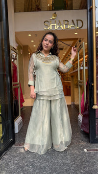 Shimmer Tissue Co-Ord Set with Metal Beads & Sequin Work