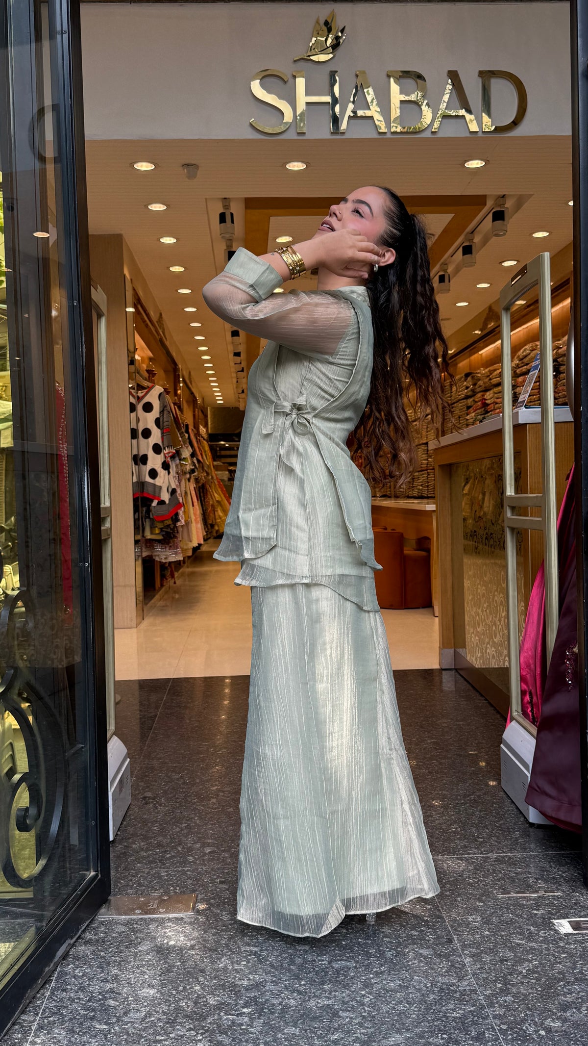 Shimmer Tissue Co-Ord Set with Metal Beads & Sequin Work