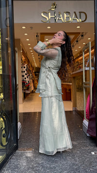 Shimmer Tissue Co-Ord Set with Metal Beads & Sequin Work