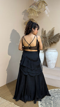 Elegant Handwork Lehenga with Cape & Ruffle Dupatta – Dual Style Glam