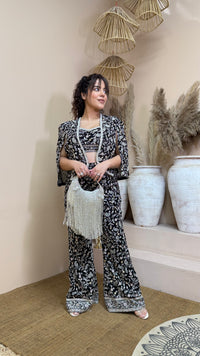 Elegant Indo-Western with White Threadwork Embroidery – Timeless Sophistication